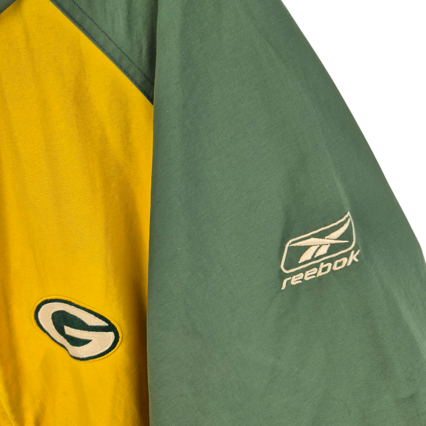 Vintage Reebok Green Bay Packers Yellow Nylon Fleece Insulated Jacket Size 2XL