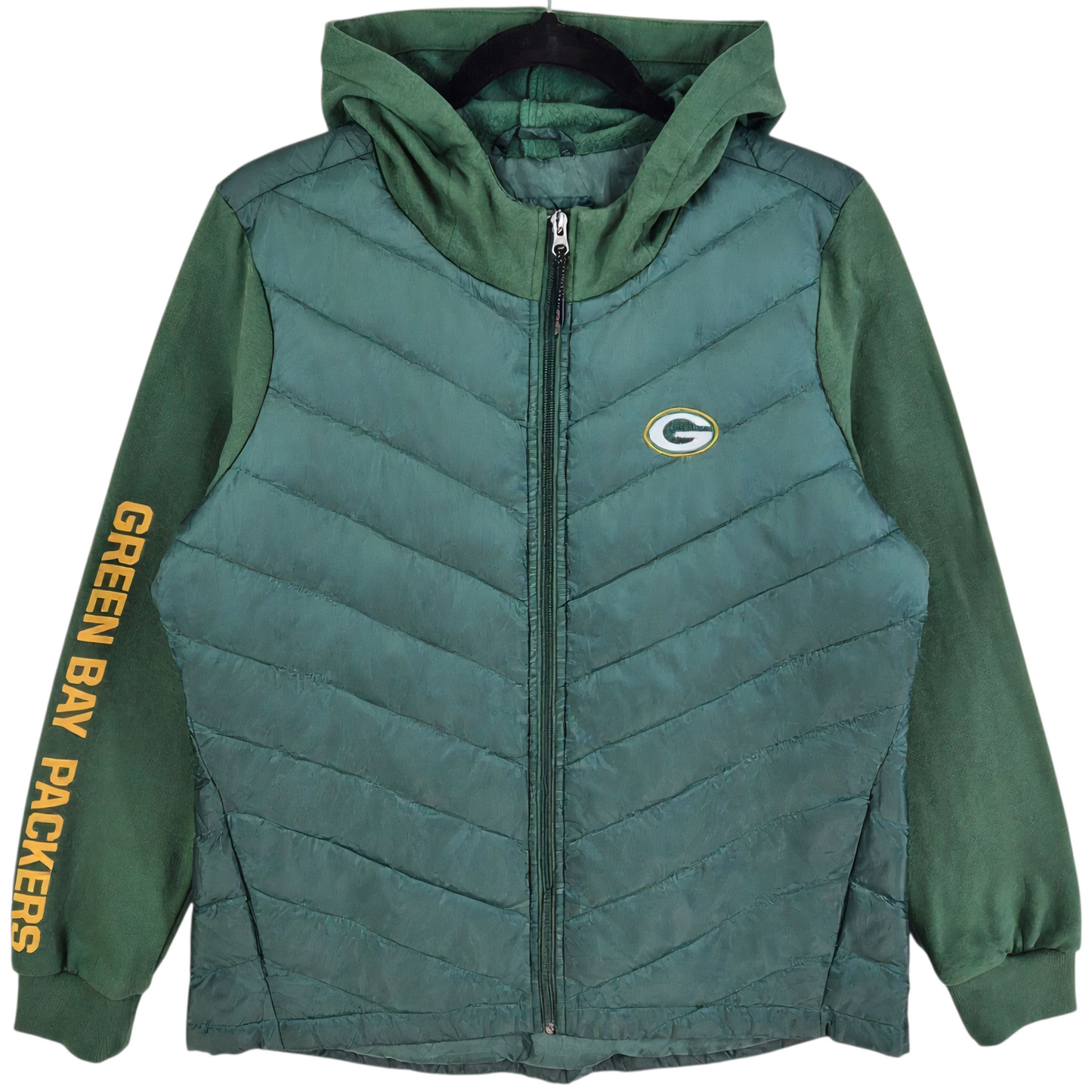 NFL Team Apparel Womens Green Bay Packers Padded Zip Hoodie Size L