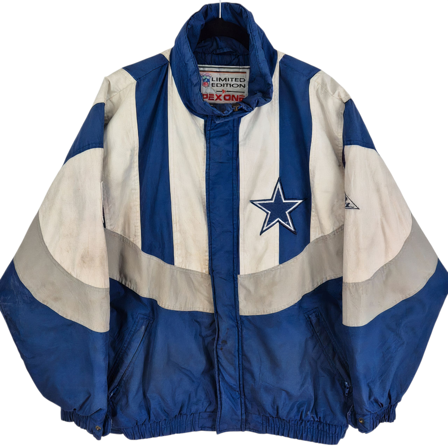 Vintage Apex One NFL Dallas Cowboys White & Blue Heavy Quilted Jacket Size L