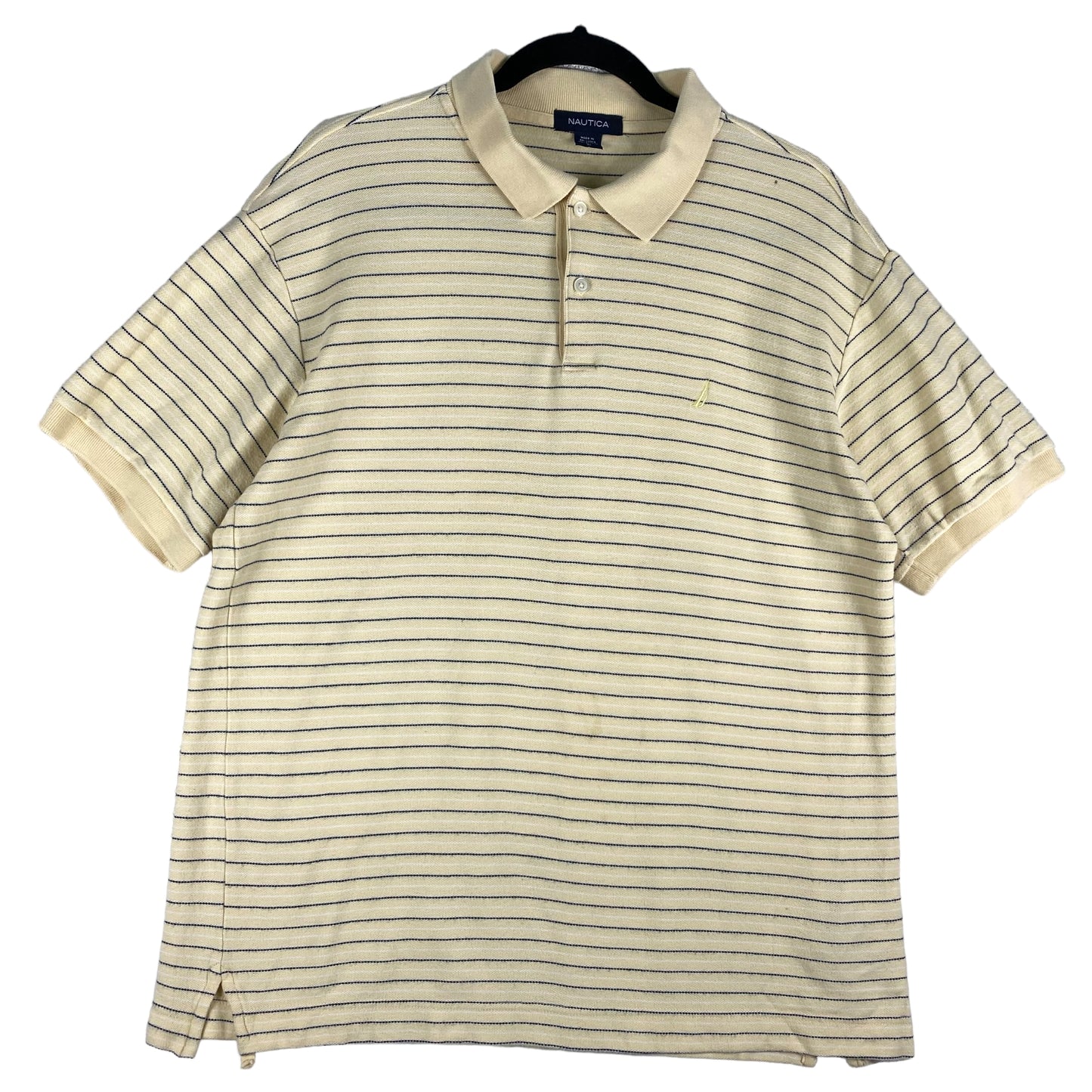 Vintage Nautica 2000's Cream Yellow Striped Cotton Polo Shirt Size L