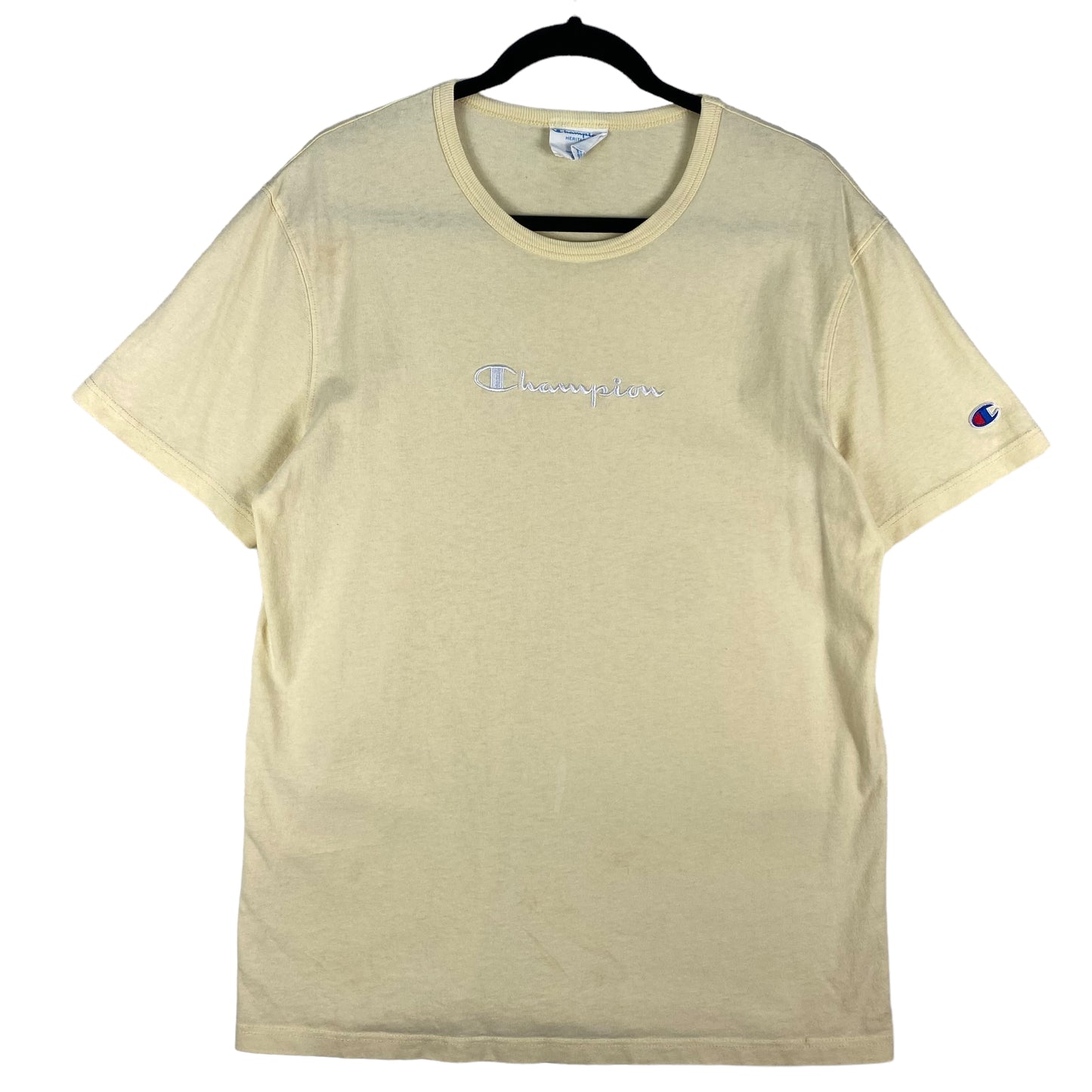 Champion Heritage Light Yellow Embroidered Cotton Tee Shirt Size M