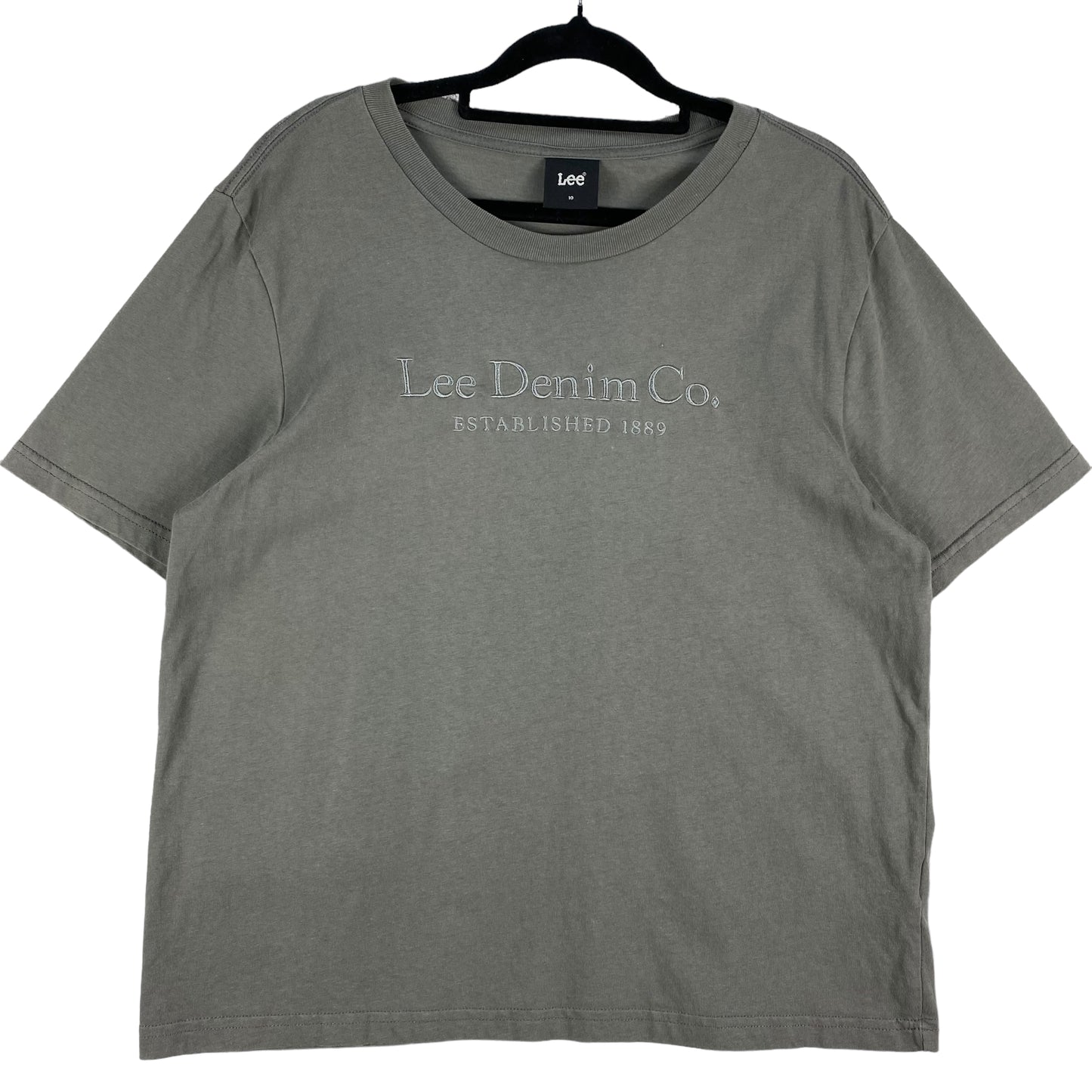 Lee Womens Stone Grey Embroidered Oversized Cotton Tee Shirt Size M