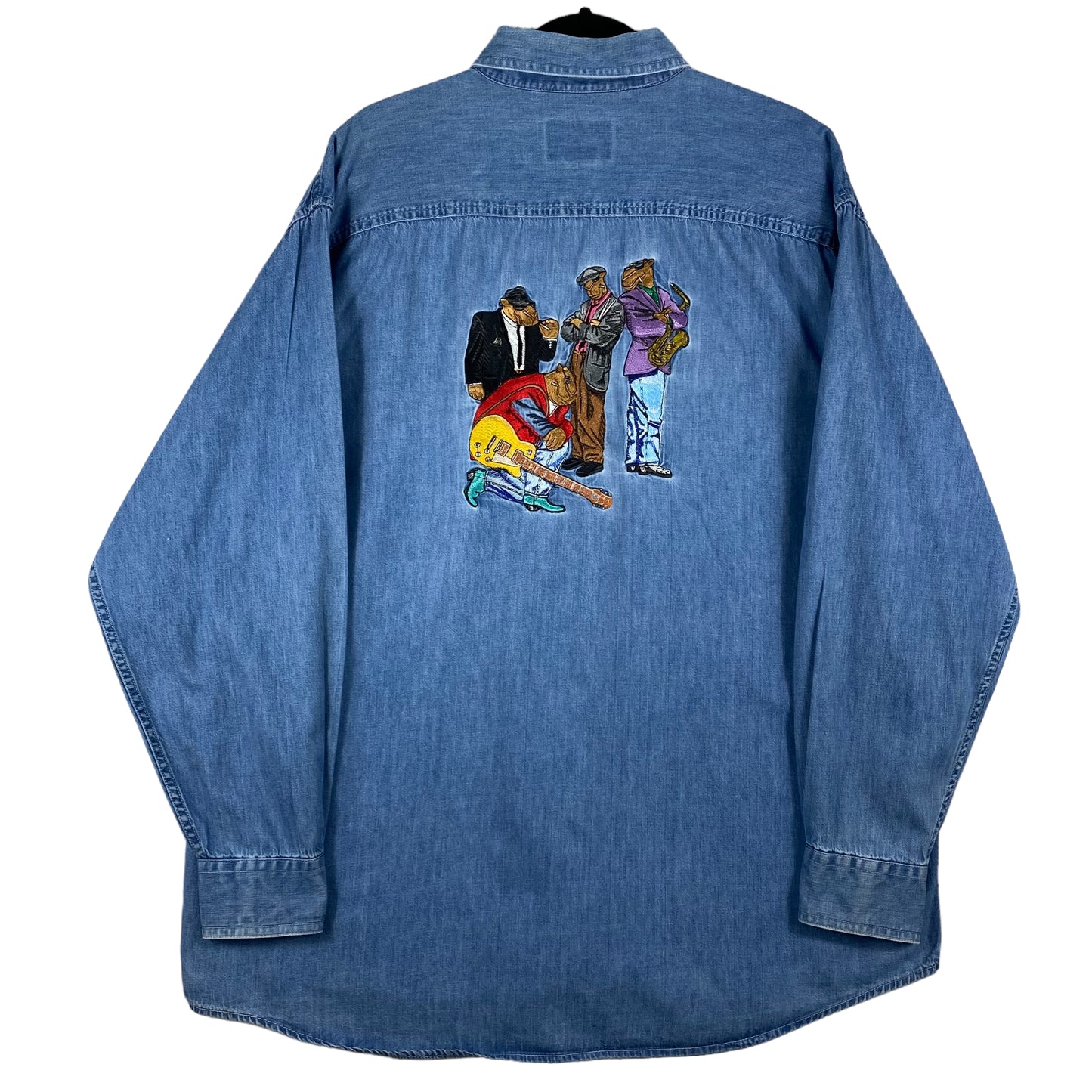 Vintage Joe Camel 90's Blue Long Sleeve Button Denim Shirt Size XL