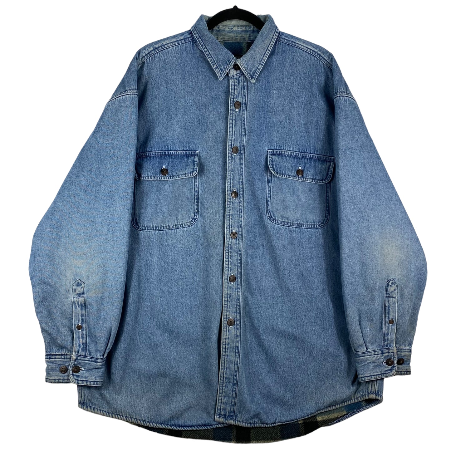 Vintage World Island 90's Blue Heavy Insulated Long Sleeve Denim Shirt Size XL