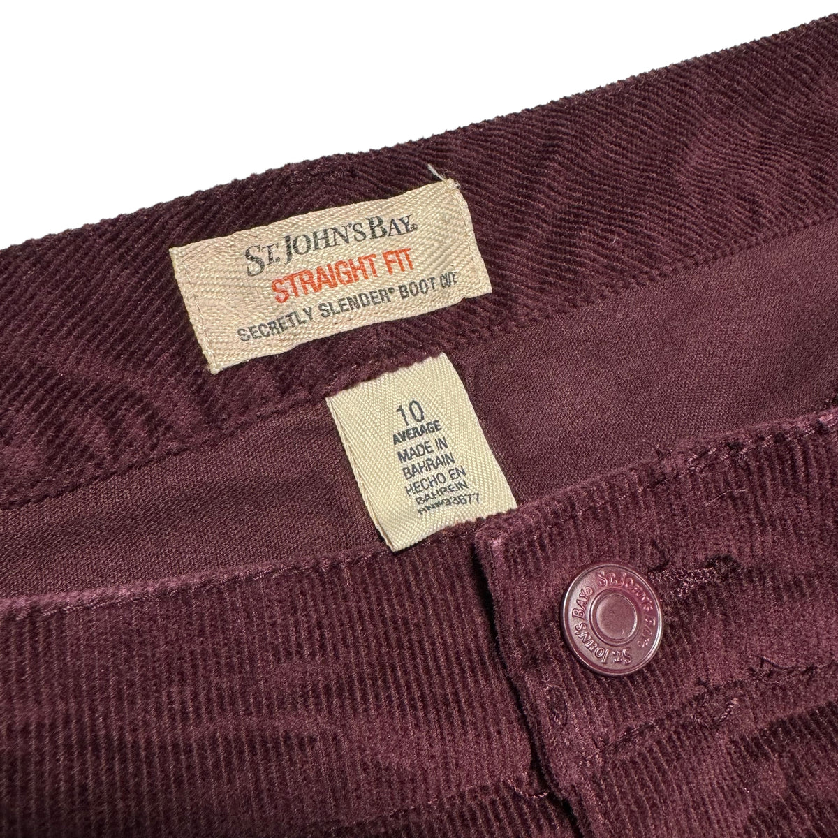 St Johns Bay Womens Maroon Brown Bootcut Corduroy Denim Jeans W32