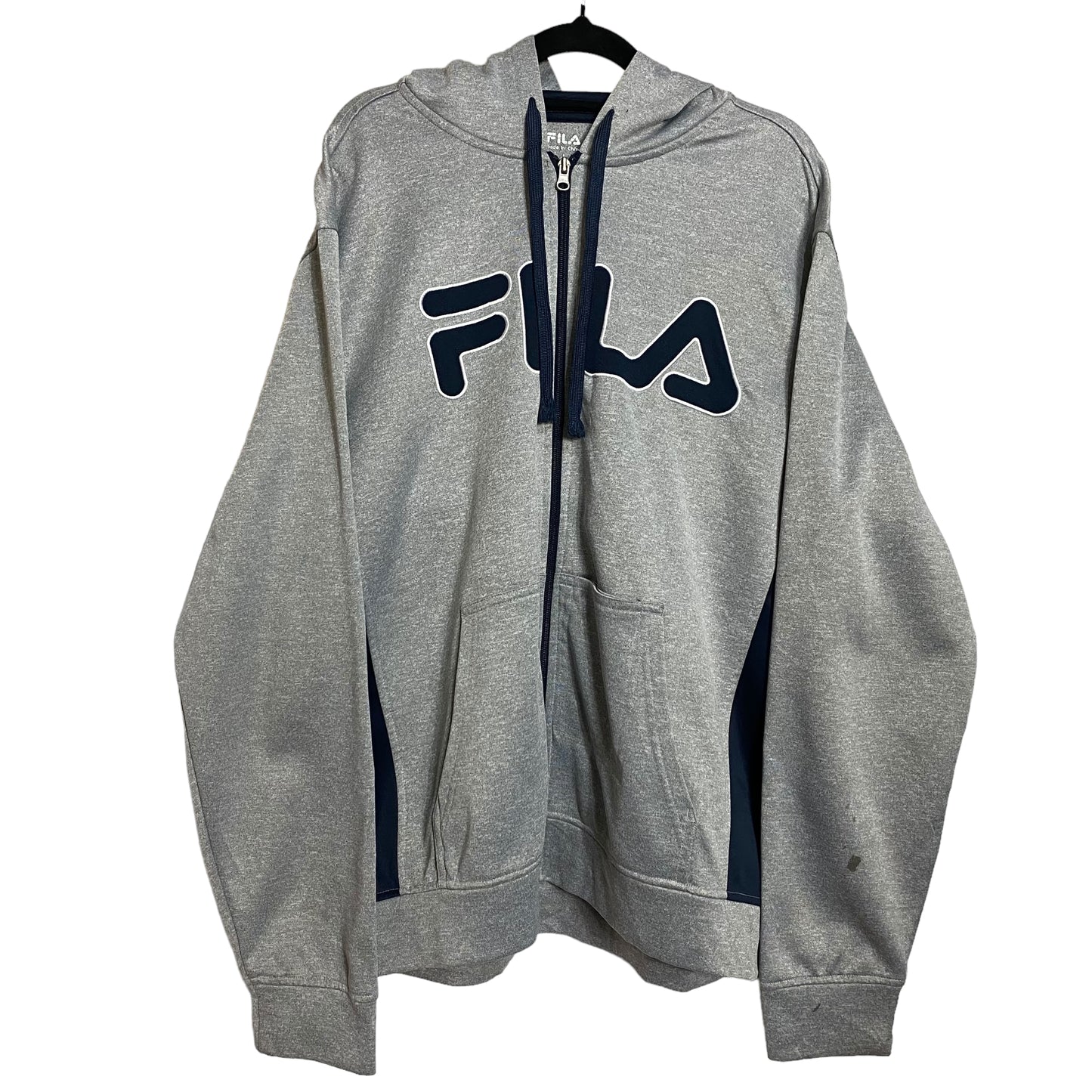 Fila Grey Hooded Full Zip Embroidered Track Top Zip Jacket Size L