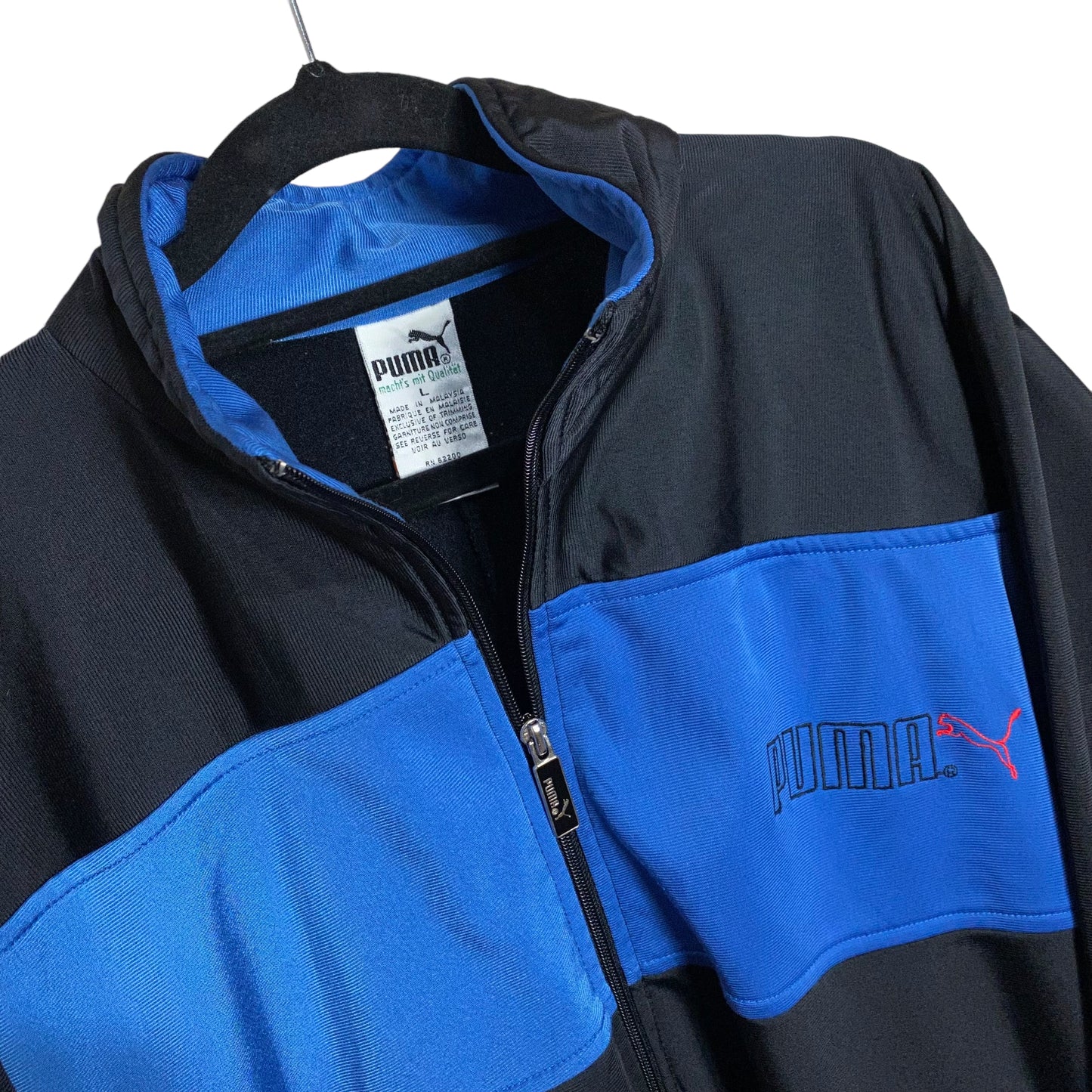 Vintage Puma 80's Black & Blue Full Zip Track Top Sport Jacket Size L