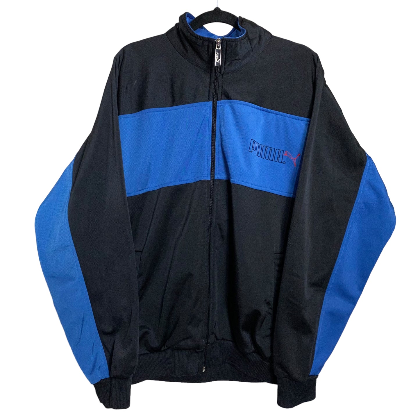 Vintage Puma 80's Black & Blue Full Zip Track Top Sport Jacket Size L