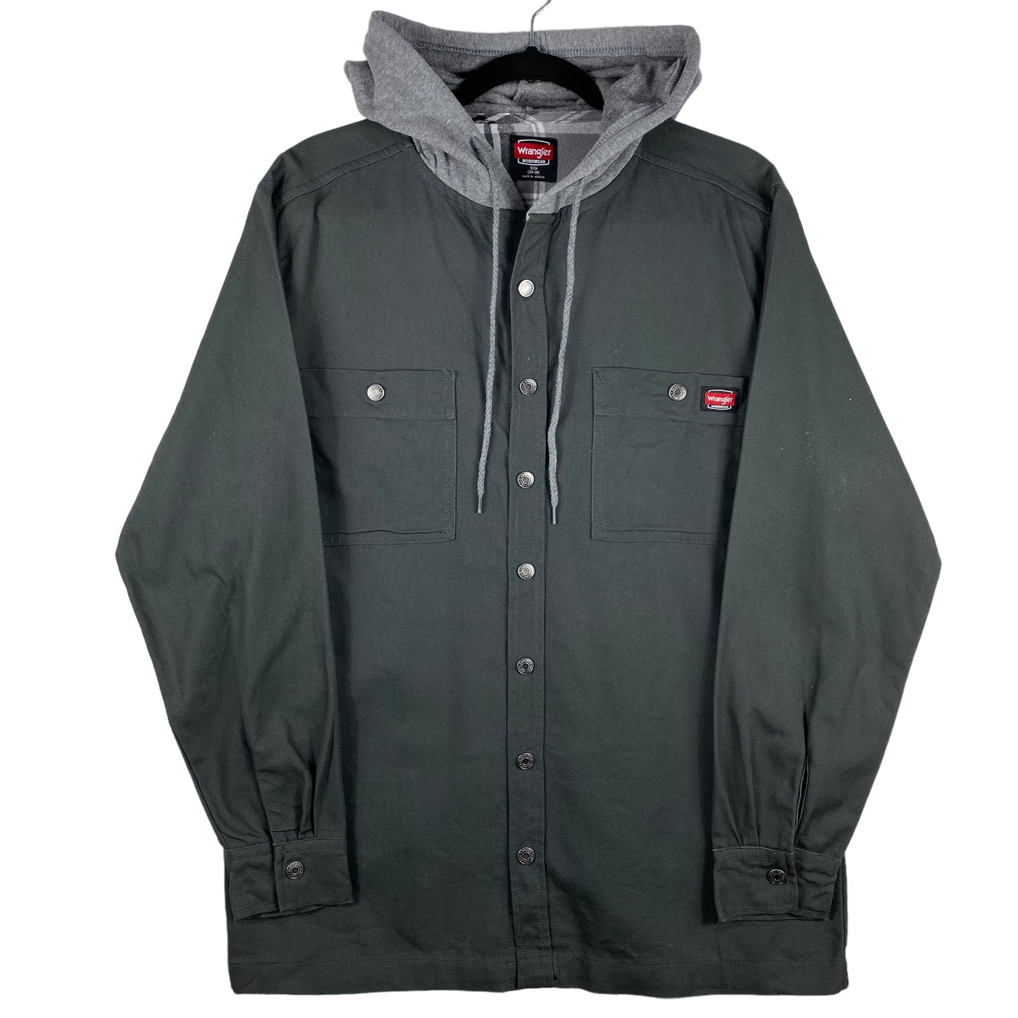 Wrangler Workwear Dark Grey Hooded Long Sleeve Button Denim Shirt Size S