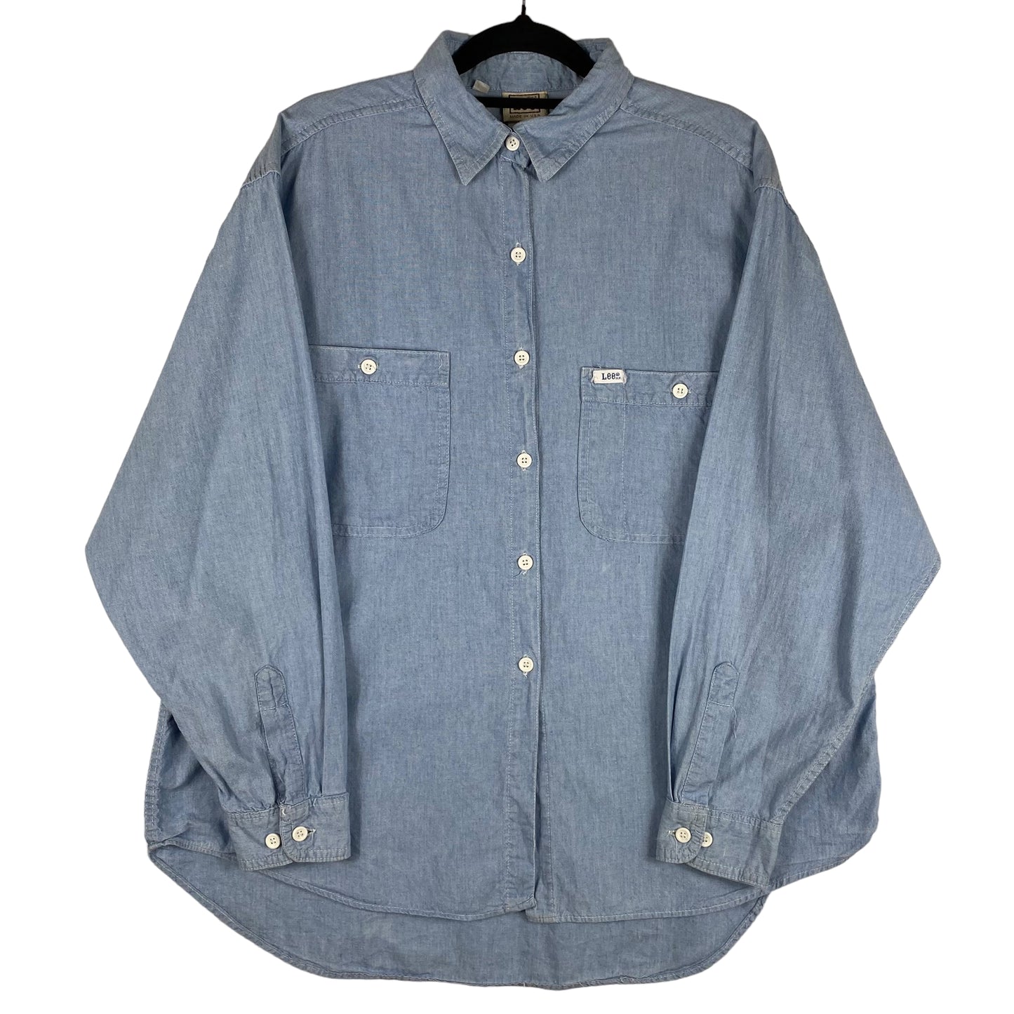 Vintage Lee 80's Light Blue Lightweight USA Made Denim Shirt Size L
