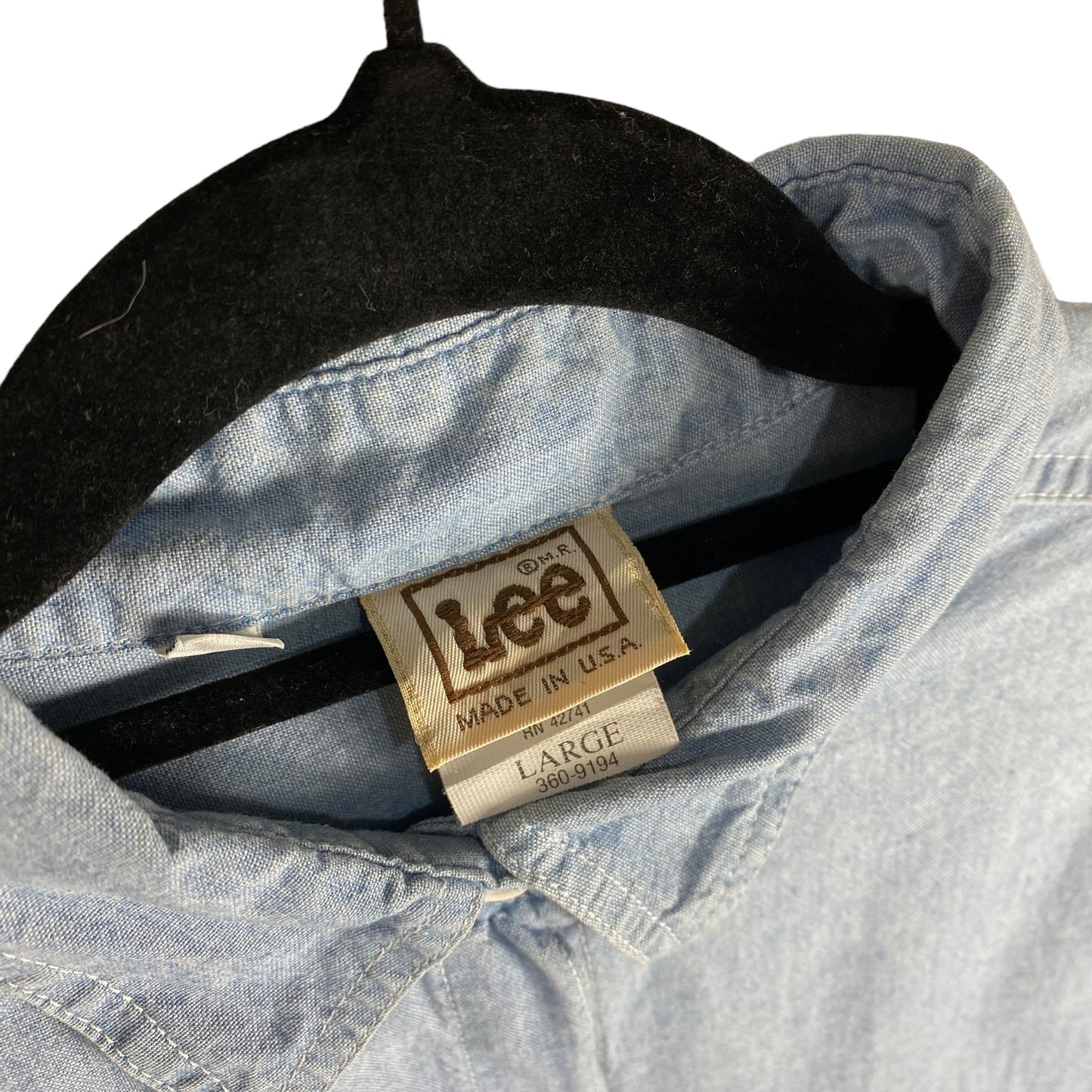 Vintage Lee 80's Light Blue Lightweight USA Made Denim Shirt Size L