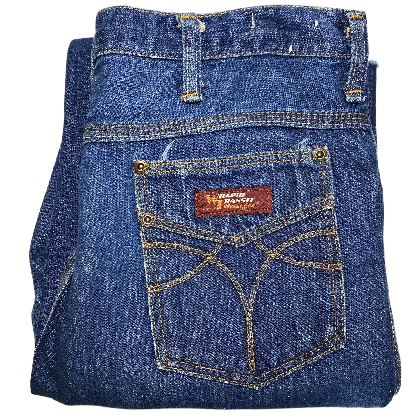 Vintage Wrangler Wrapid Transit 80's Dark Blue USA Made Bootcut Denim W33