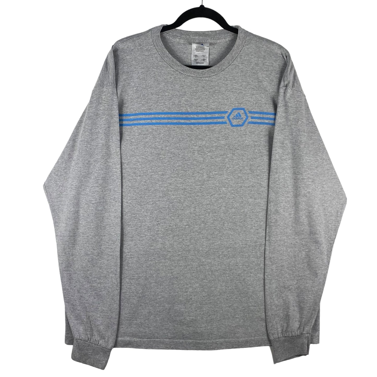 Vintage Adidas 90's Grey Long Sleeve Cotton Tee Shirt Size XL