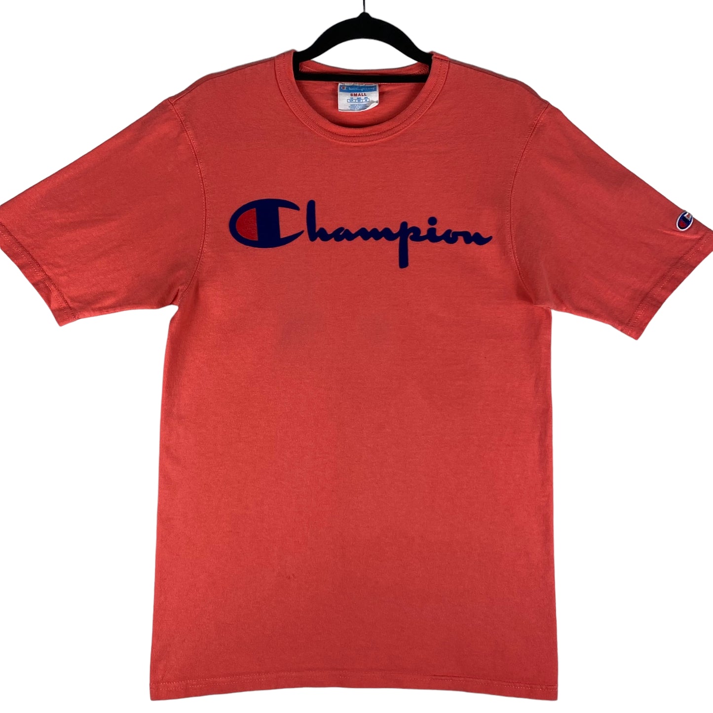 Vintage Champion 2000's Pink Felt Script Cotton Tee Shirt Size S