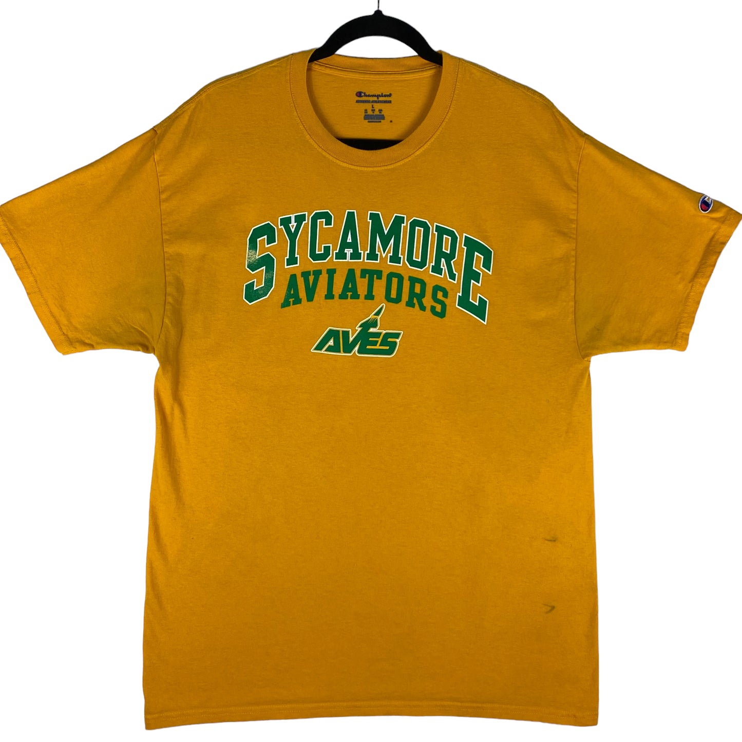 Champion Yellow Sycamore Aviators Cotton Tee Shirt Size L