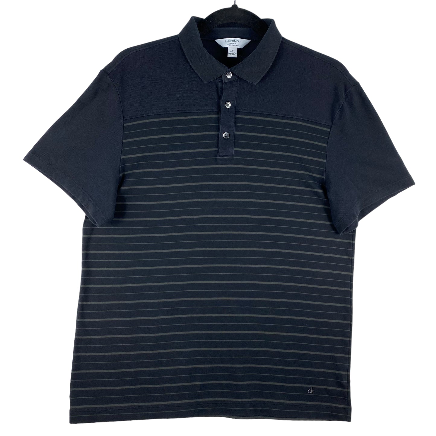 Calvin Klein Black Striped Classic Fit Stretch Cotton Polo Shirt Size M