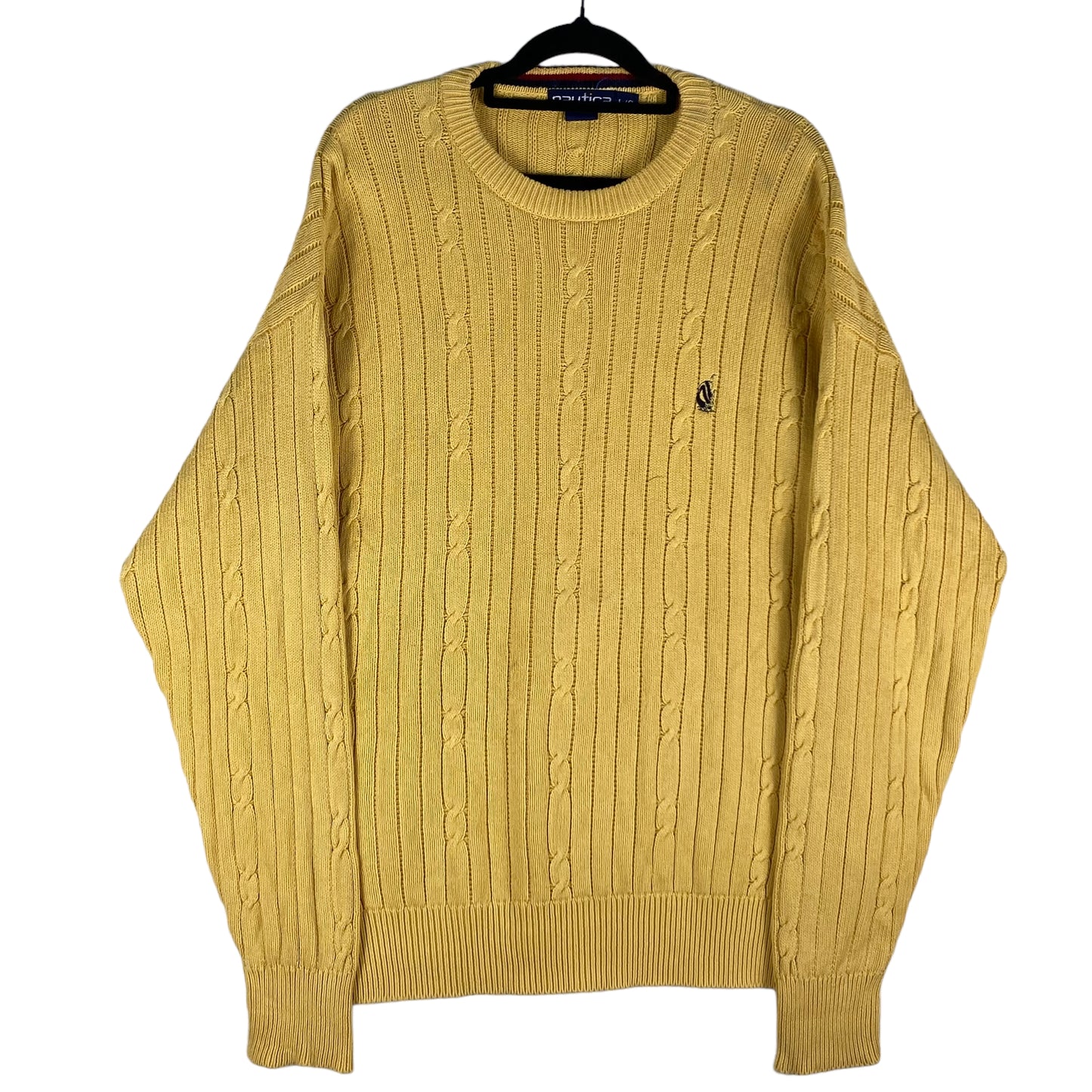 Vintage Nautica 90's Yellow Cable Knit Sweater Size L