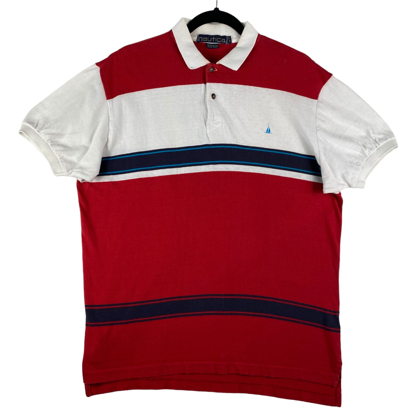 Vintage Nautica 90's Red White & Blue Polo Shirt Size L