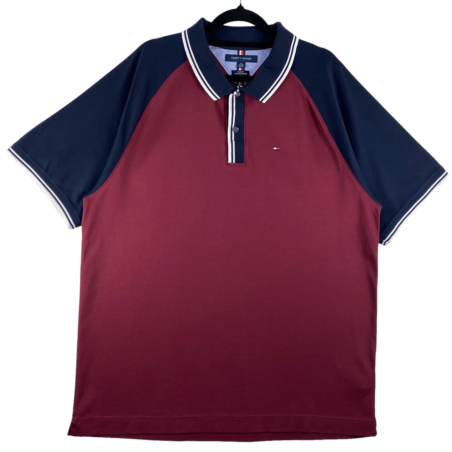 Tommy Hilfiger Maroon Brown & Blue Smooth Textured Cotton Polo Shirt Size XL