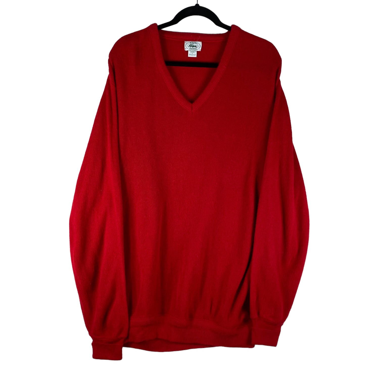 Vintage Izod Lacoste 80's Red Acrylic USA Made Knit Sweater Size L