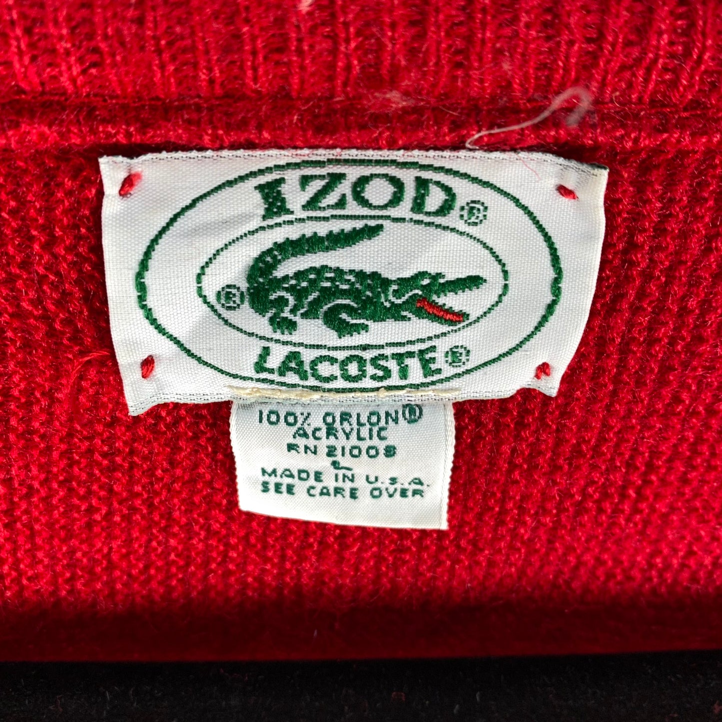 Vintage Izod Lacoste 80's Red Acrylic USA Made Knit Sweater Size L