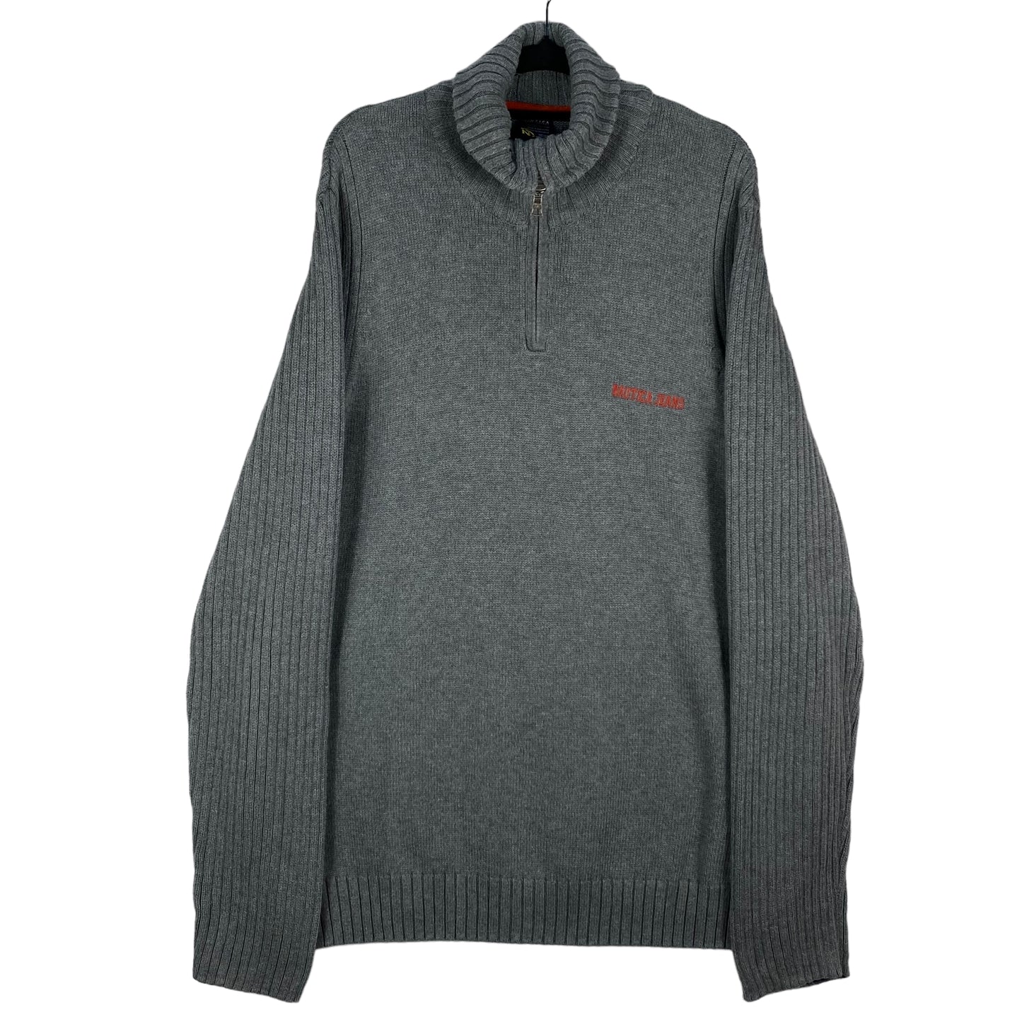 Vintage Nautica Jeans 90's Grey Quarter Zip Knit Sweater Size 2XL
