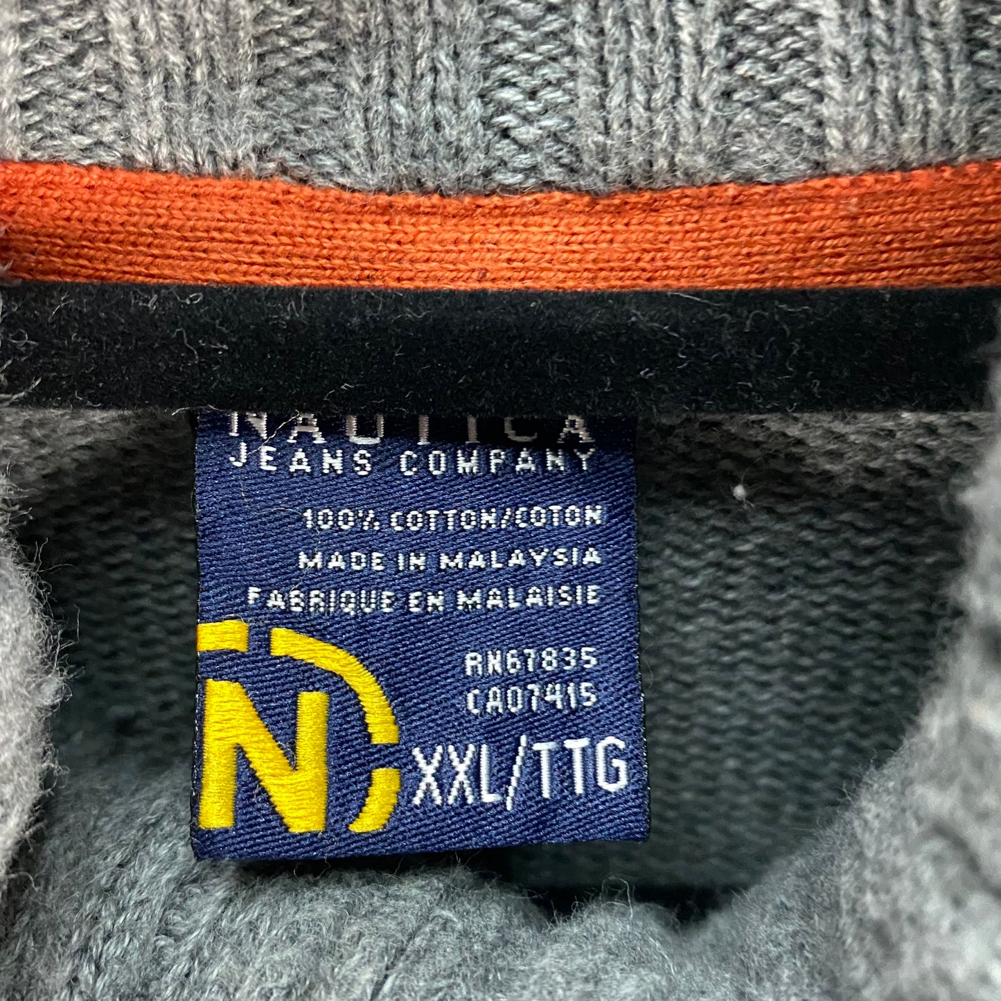 Vintage Nautica Jeans 90's Grey Quarter Zip Knit Sweater Size 2XL