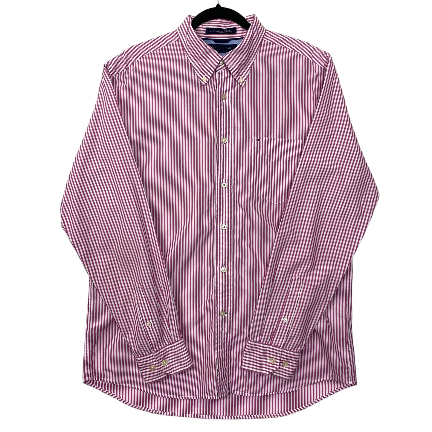Tommy Hilfiger Pink Striped Academy Poplin Long Sleeve Dress Shirt Size L