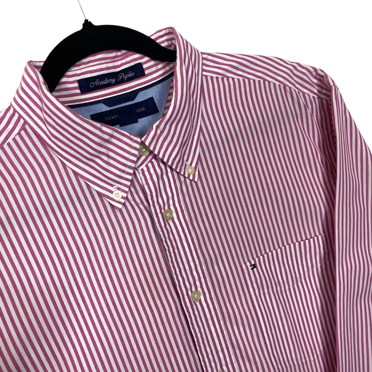 Tommy Hilfiger Pink Striped Academy Poplin Long Sleeve Dress Shirt Size L
