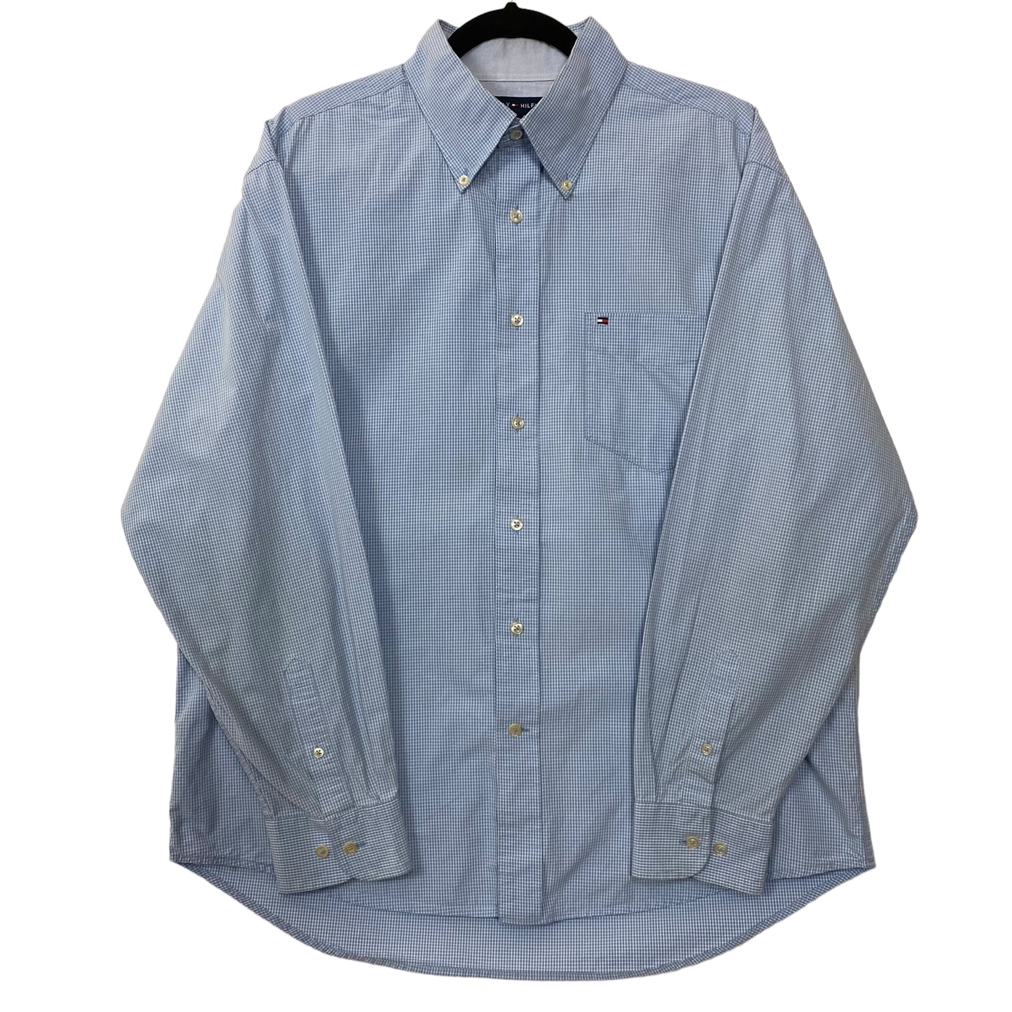 Tommy Hilfiger Light Blue Checkered Long Sleeve Dress Shirt Size L
