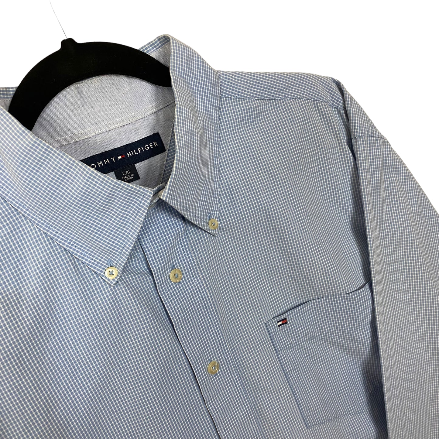 Tommy Hilfiger Light Blue Checkered Long Sleeve Dress Shirt Size L