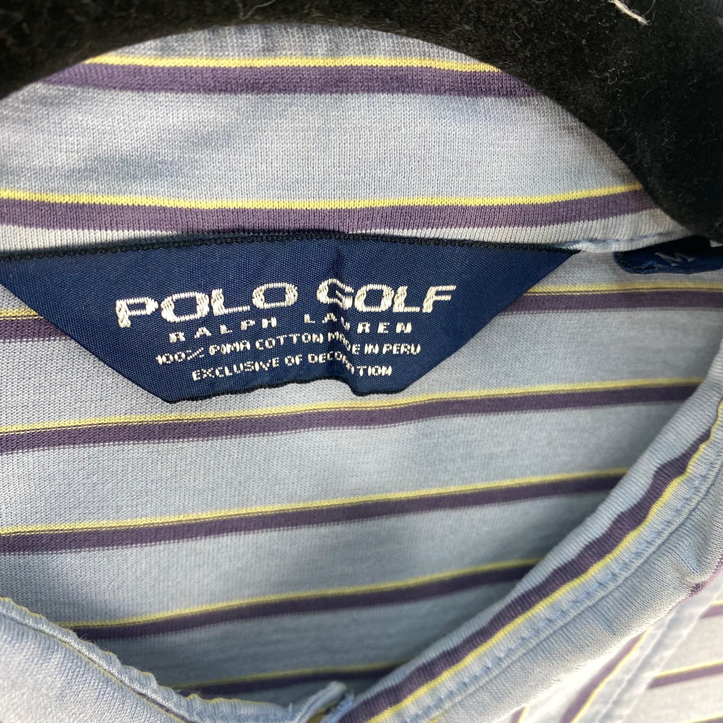 Vintage Polo Ralph Lauren Golf 90's Steel Blue Striped Stretch Pol Shirt Size M
