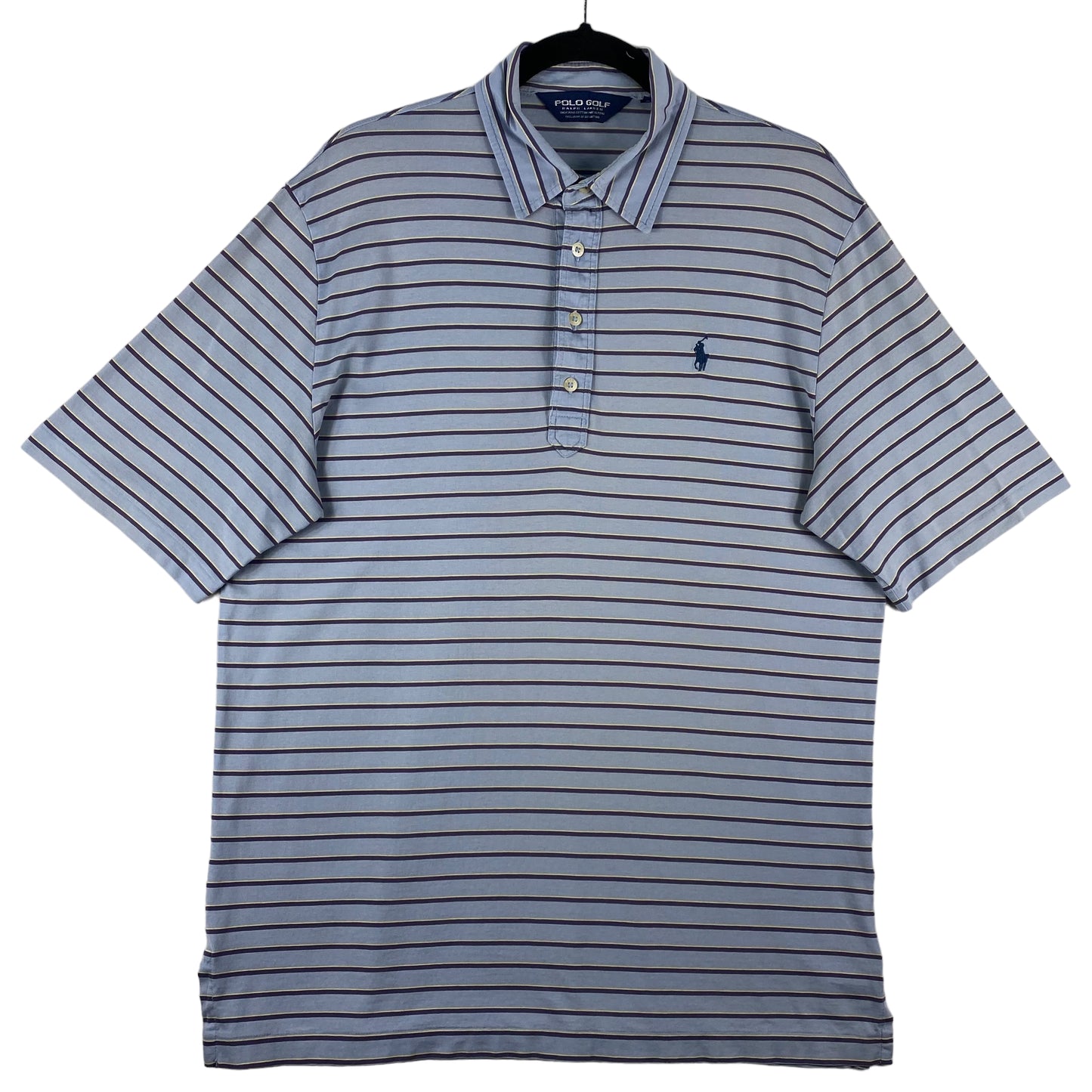 Vintage Polo Ralph Lauren Golf 90's Steel Blue Striped Stretch Pol Shirt Size M