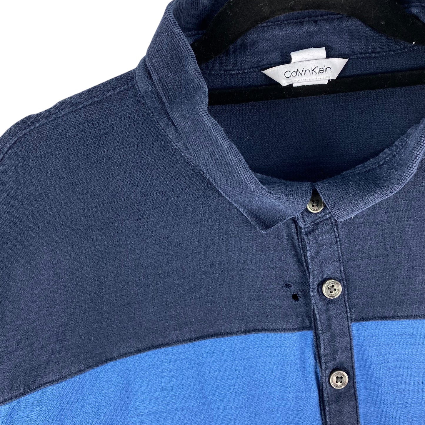 Calvin Klein Blue & Grey Cotton Polo Shirt Size XL