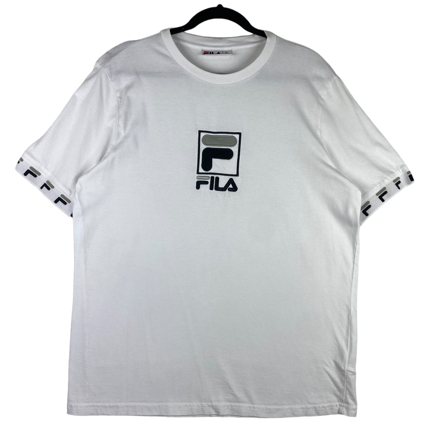 FILA White Embroidered Monogram Cotton Tee Shirt Size L