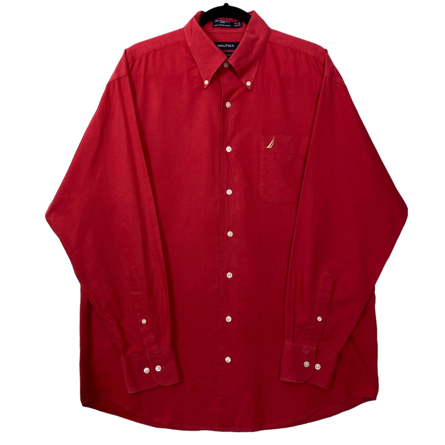 Nautica Red 100% Cotton Long Sleeve Dress Shirt Size XL