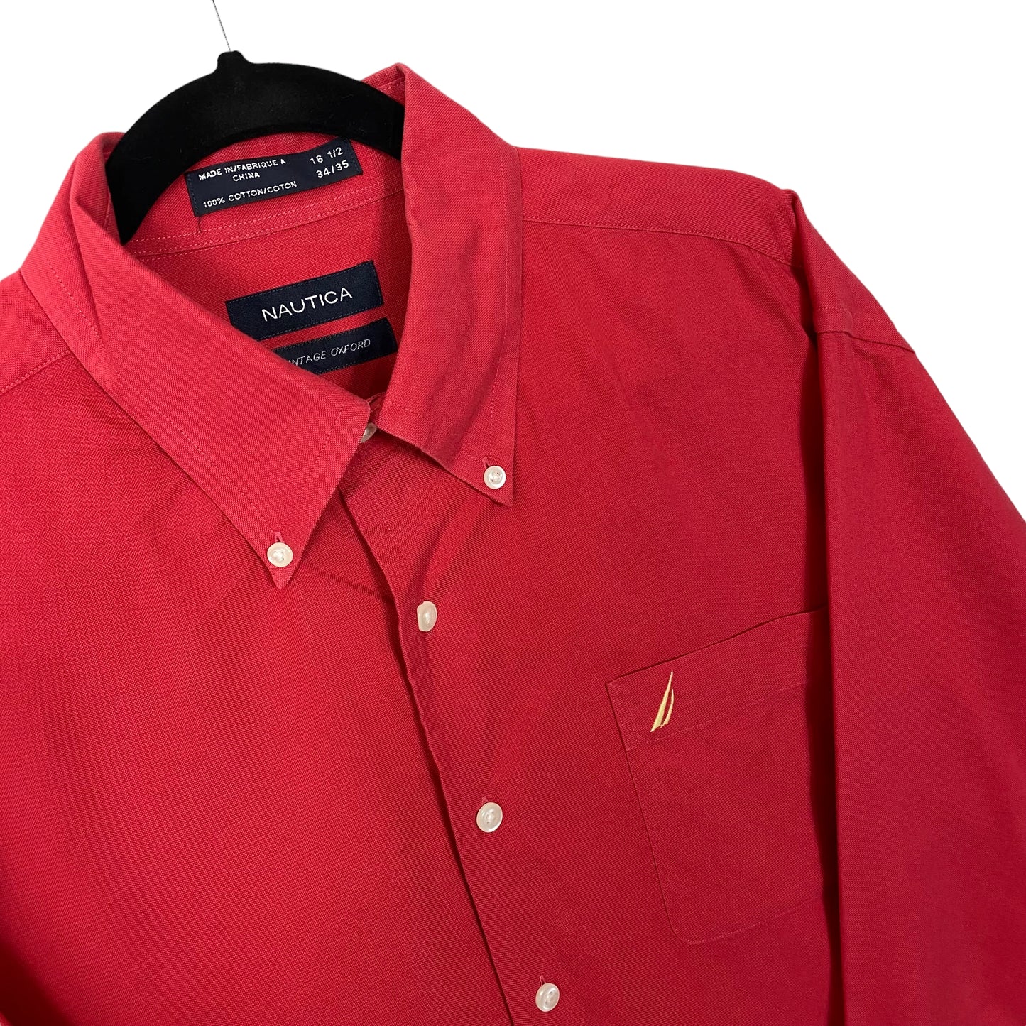 Nautica Red 100% Cotton Long Sleeve Dress Shirt Size XL