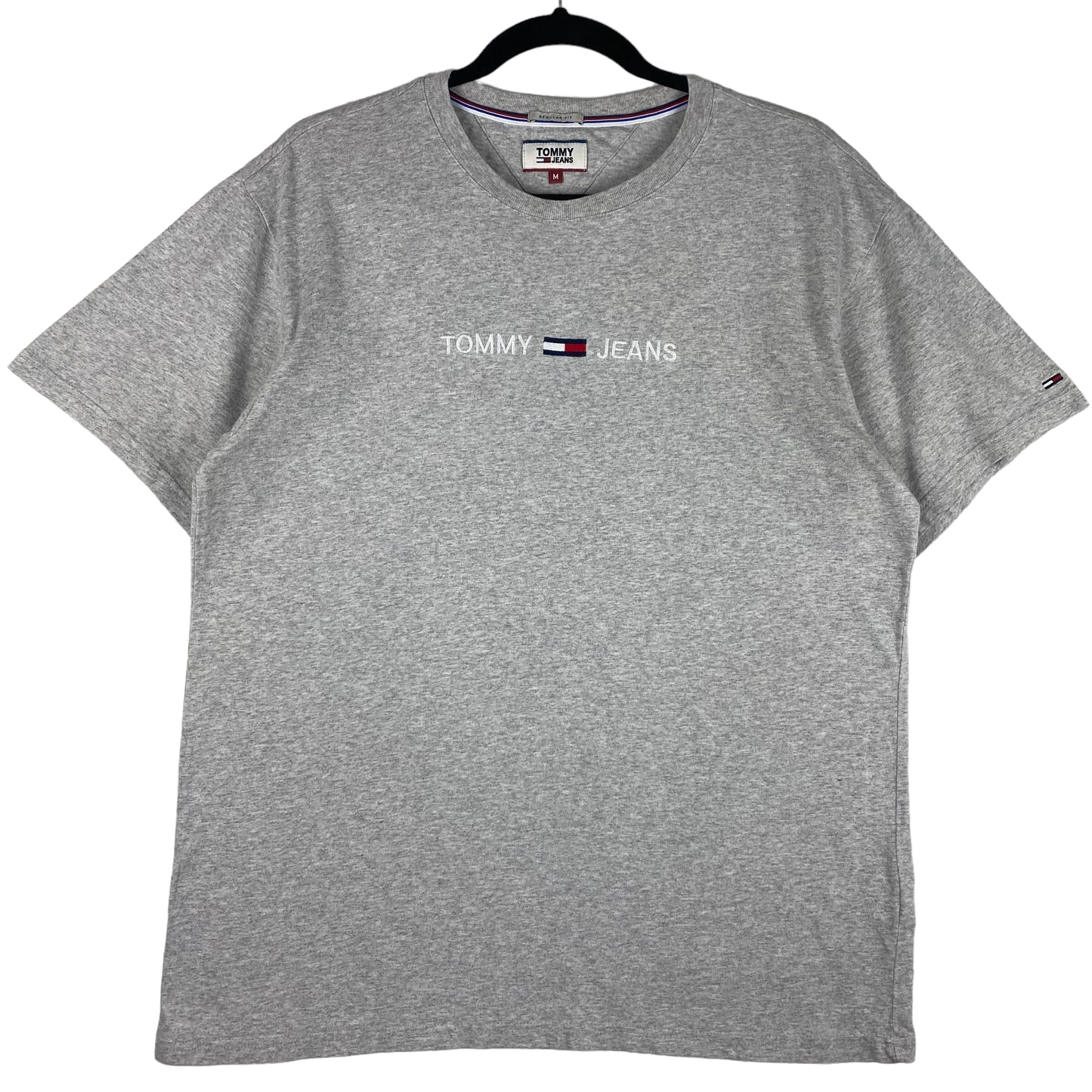 Tommy Jeans Light Grey Embroidered Cotton Tee Shirt Size M