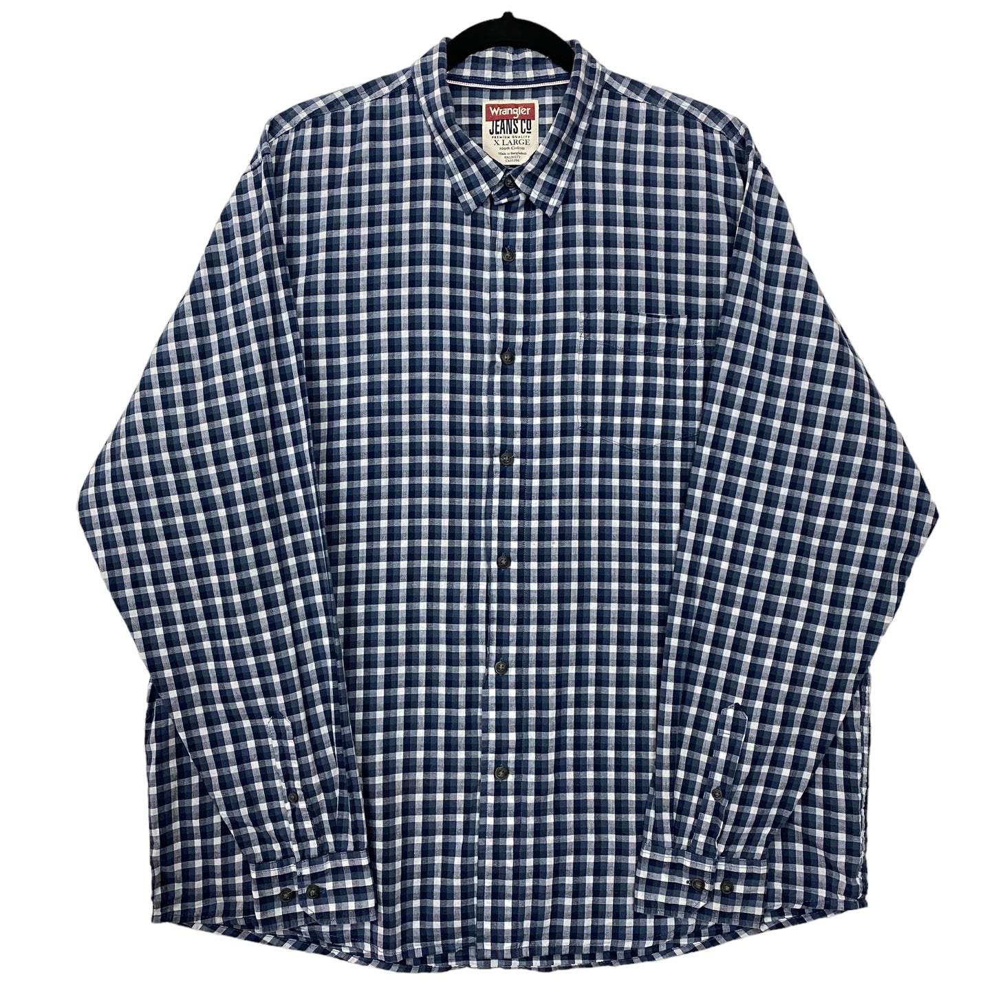 Wrangler Blue Checkered 100% Cotton Long Sleeve Dress Shirt Size XL