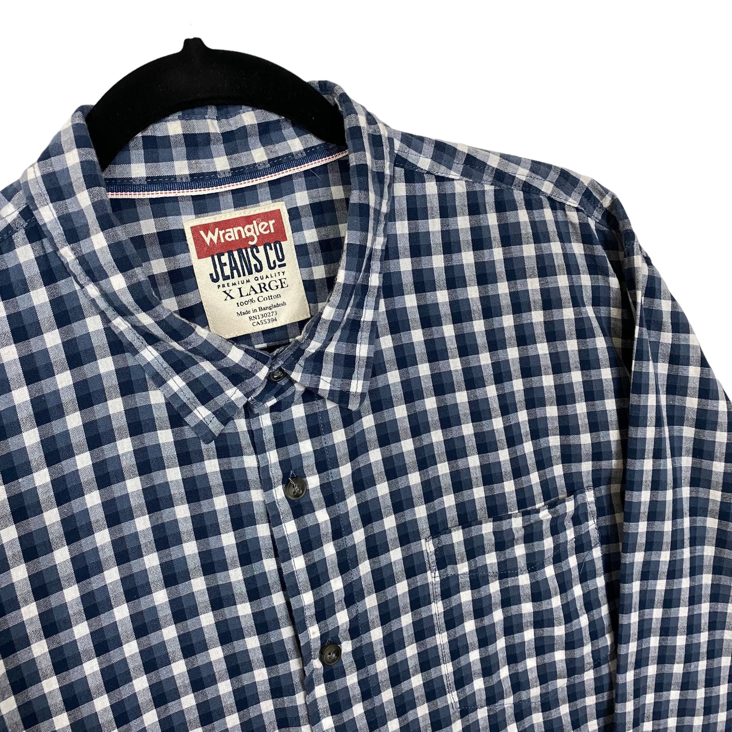 Wrangler Blue Checkered 100% Cotton Long Sleeve Dress Shirt Size XL