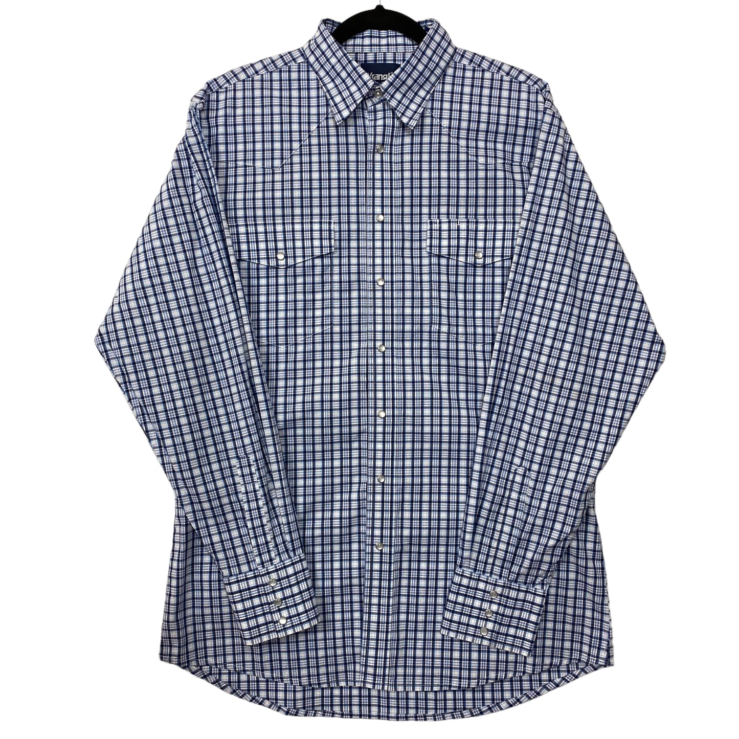 Vintage Wrangler 90's Blue Checkered Long Sleeve Dress Shirt Size L