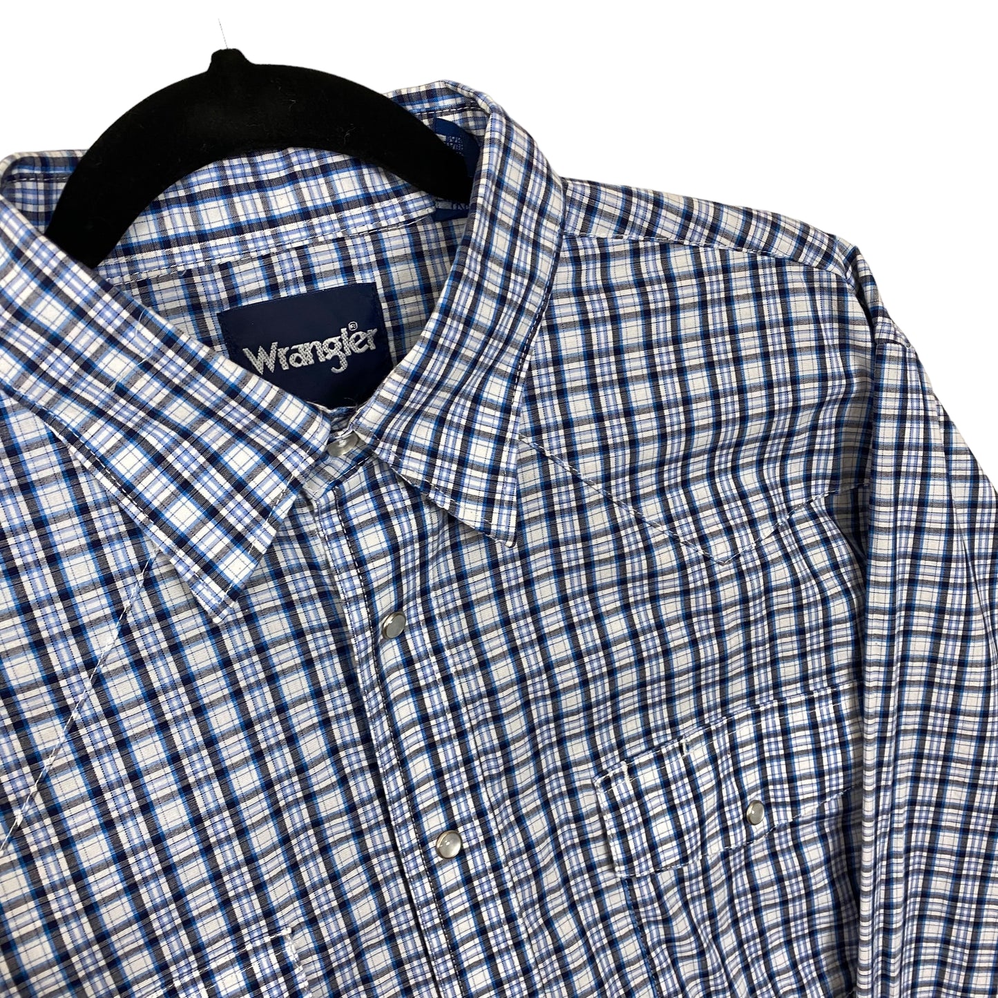 Vintage Wrangler 90's Blue Checkered Long Sleeve Dress Shirt Size L