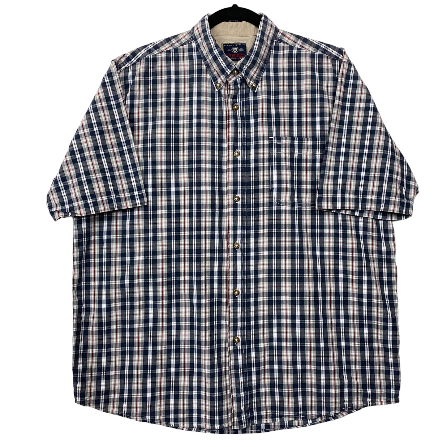 Wrangler Grey & Dark Blue Checkered Short Sleeve Casual Button Shirt Size L