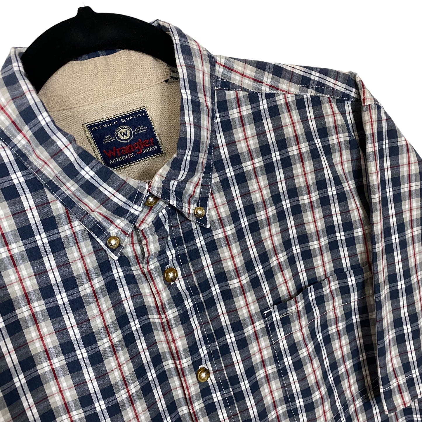 Wrangler Grey & Dark Blue Checkered Short Sleeve Casual Button Shirt Size L