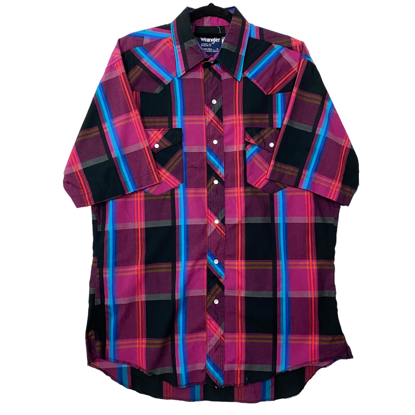 Vintage Wrangler 90's Pink Checkered Short Sleeve Casual Button Shirt Size L