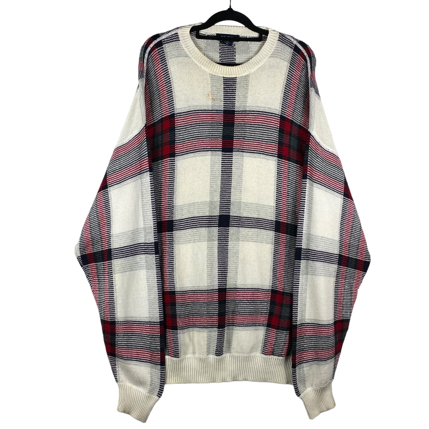 Vintage Nautica 2000's Cream Red & Black Heavy Knit Sweater Size XL