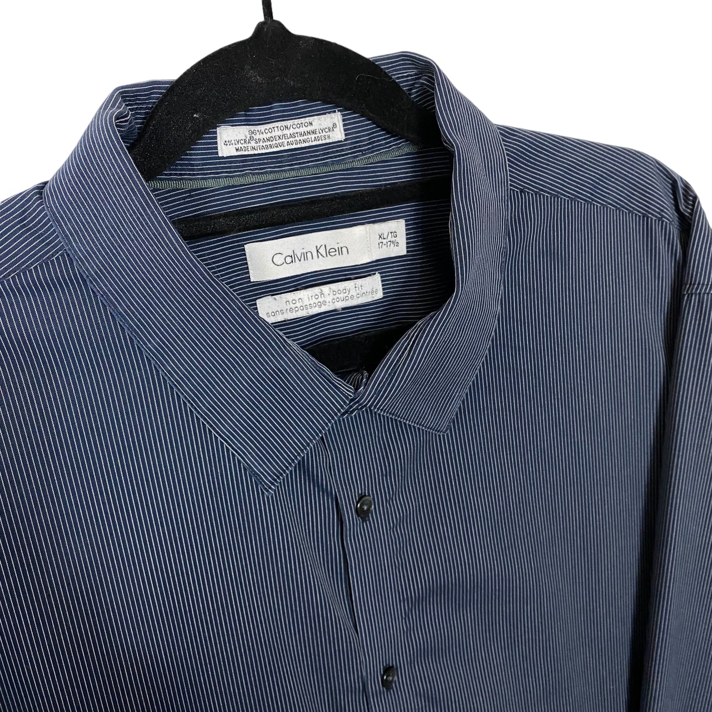 Calvin Klein Dark Blue Striped Non Iron Long Sleeve Dress Shirt Size XL