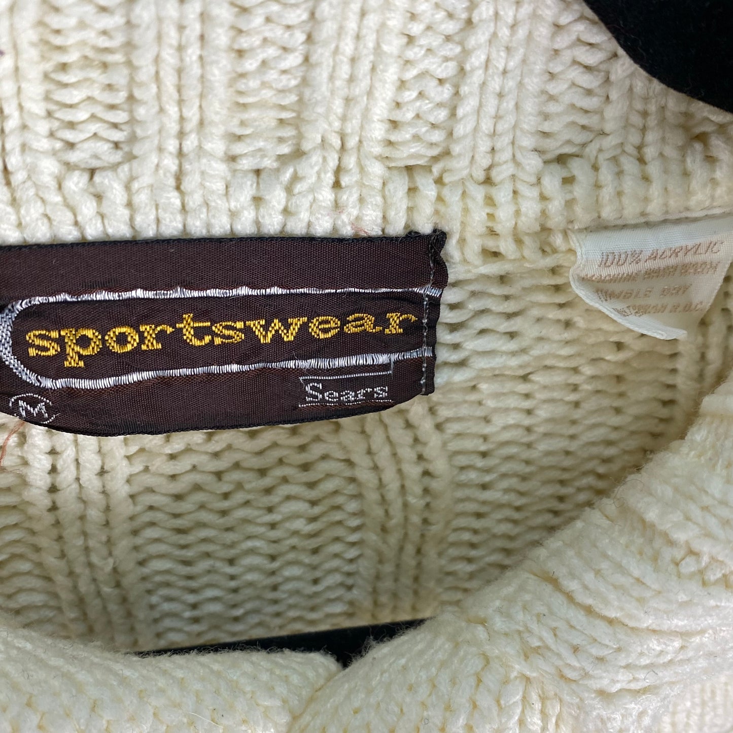 Vintage Sears Sportwear 90's Cream White Arylic Knit Sweater Size M