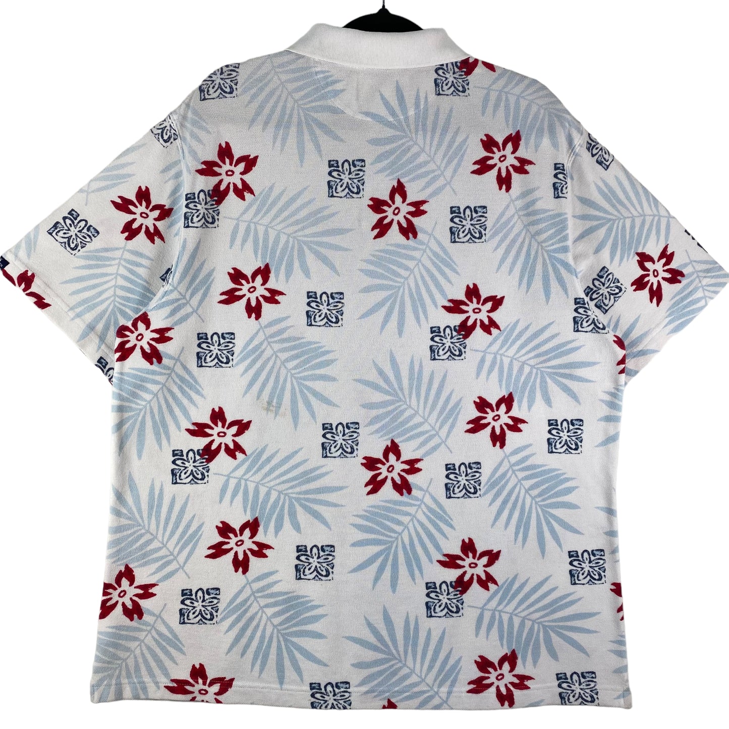 Vintage Ralph Lauren Chaps 90's White Floral Pattern Cotton Polo Shirt Size L
