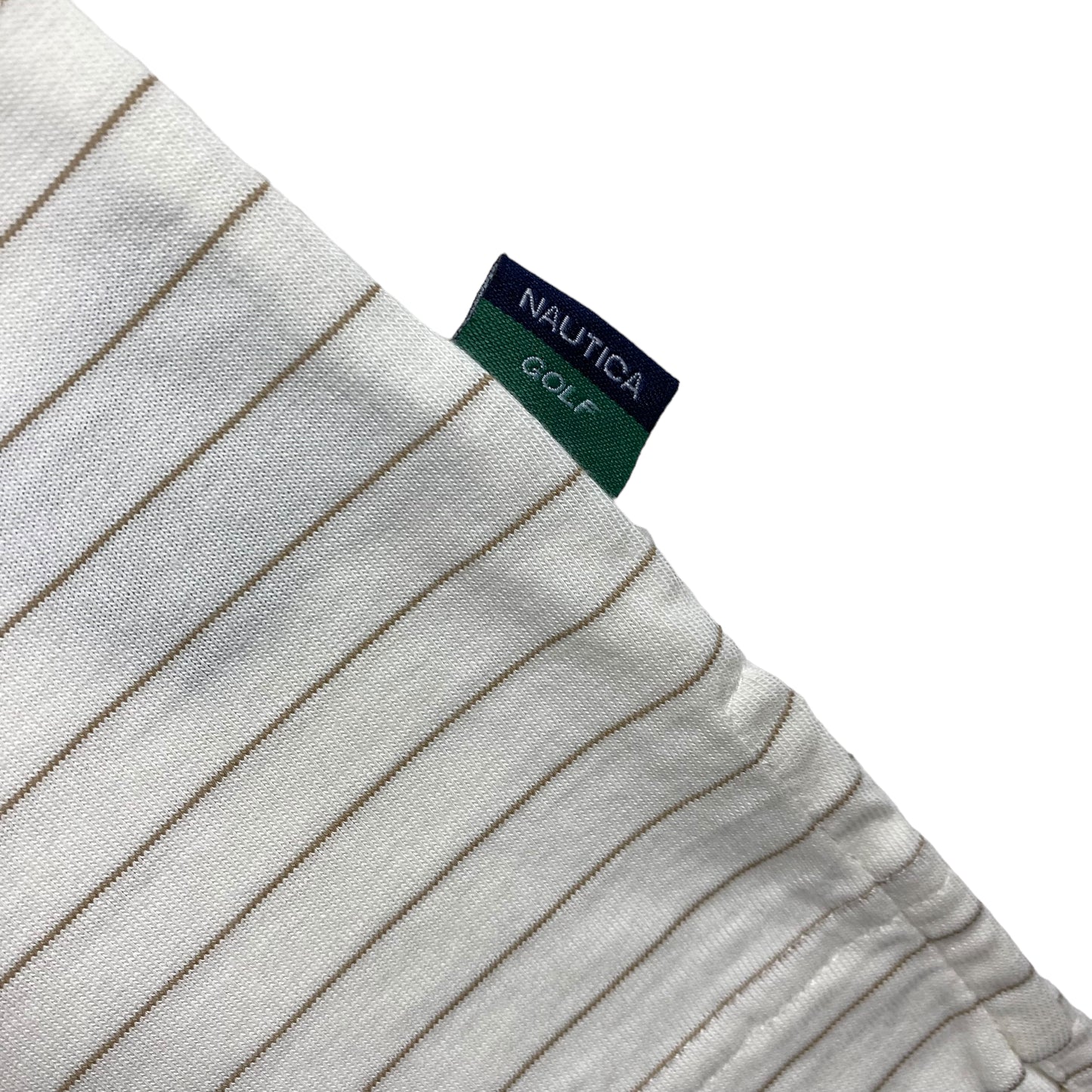 Nautica Golf White Performance Knit Pima Stretch Cotton Striped Polo Shirt Size L